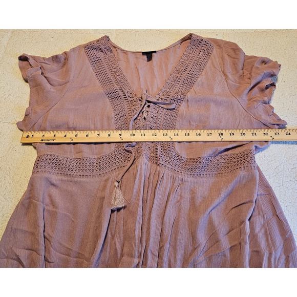 Torrid 1X Elderberry Crinkle Gauze Babydoll Top Flutter Sleeve Boho - Picture 6 of 10